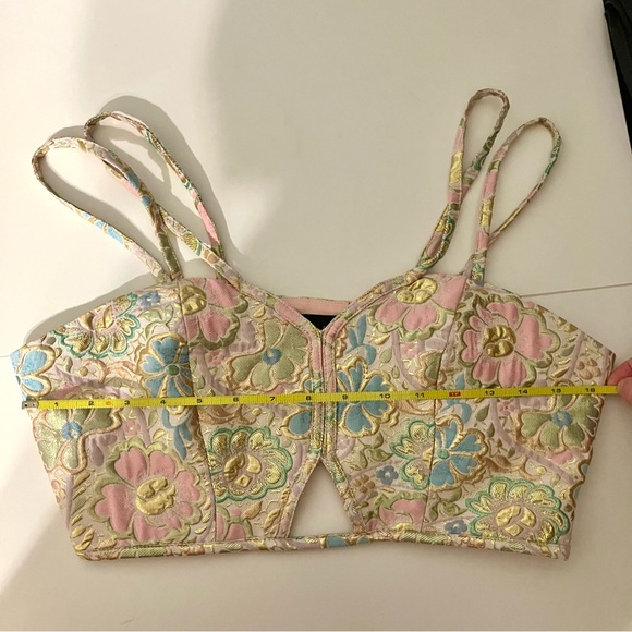 Embroidered Metallic Floral Crop Top Bralette - Pink, Gold, Blue, Green Pattern - Picture 12 of 14